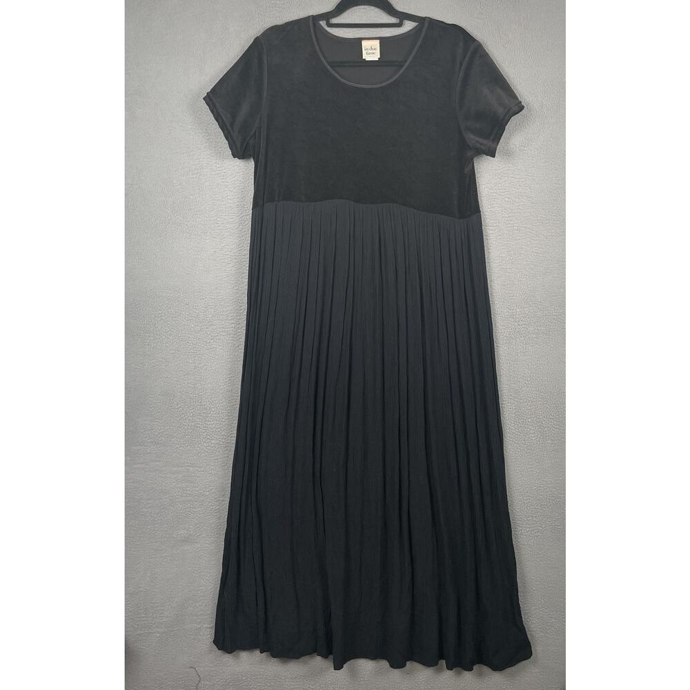 In Due Time Dress Womens XL Black Maternity T-Shirt Maxi Pleated Empire Rayon